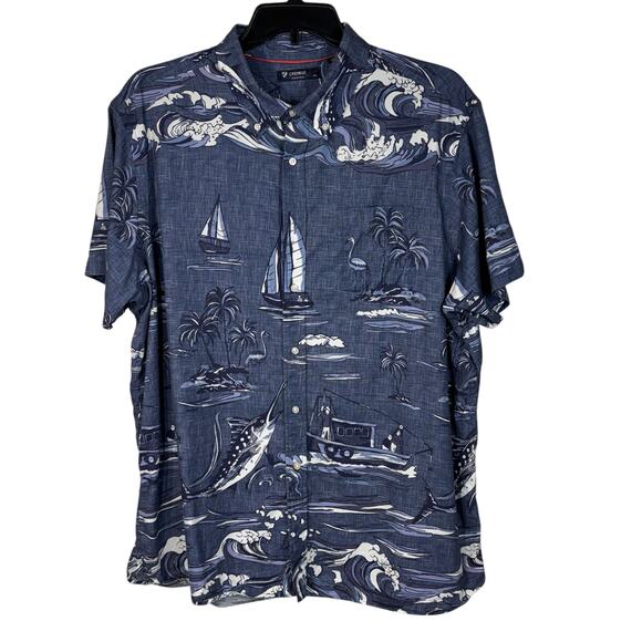 Cremieux XX-Large Mens Hawaiian Shirt Button-Up Sailboats Palm Tree Short Sleeve - Picture 1 of 7